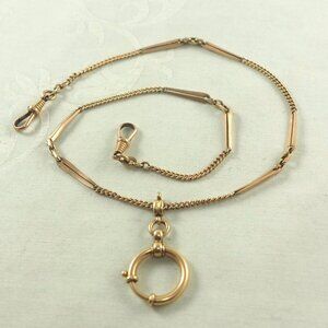 Antique Double Albert Watch Chain in Necklace Length, Gold Filled